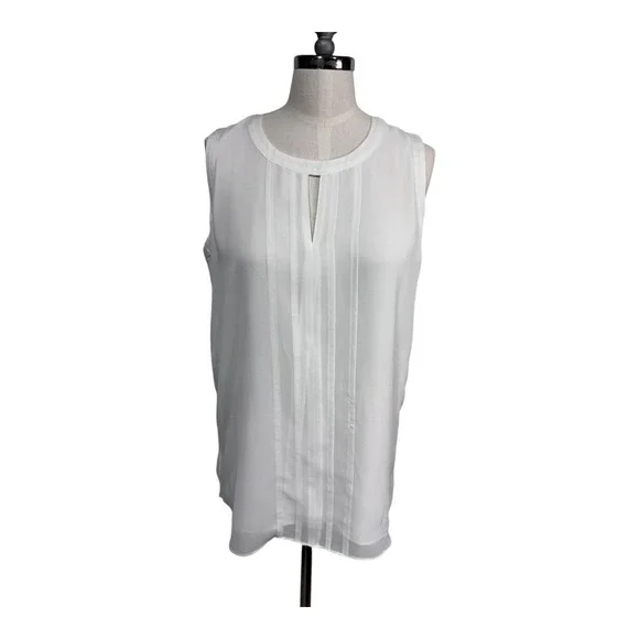 Cabi White Sleeveless Double Layer Blouse Pleated Front Women's S‎ - Picture 2 of 8